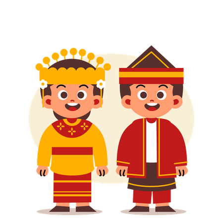 Couple Wear Indonesian Traditional Clothes of South Kalimantan  Illustration