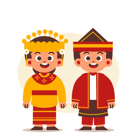 Couple Wear Indonesian Traditional Clothes of South Kalimantan  Illustration