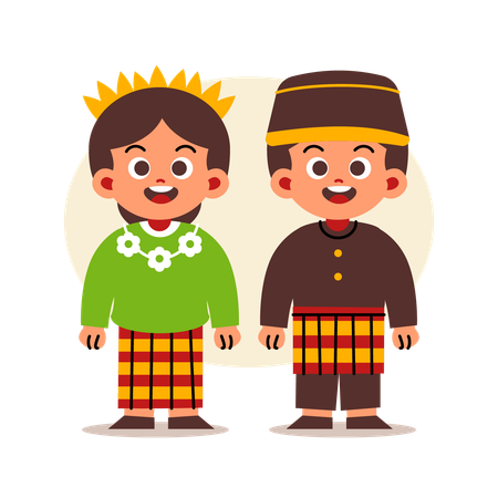 Couple Wear Indonesian Traditional Clothes of South Sulawesi  Illustration