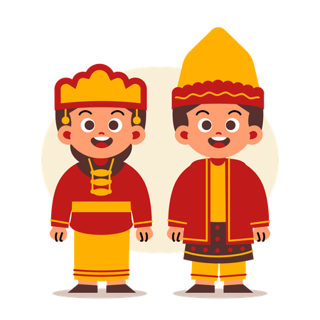 Couple Wear Indonesian Traditional Clothes of South Sumatra  Illustration