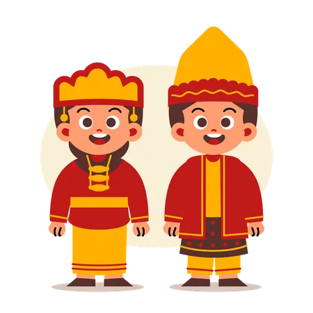 Couple Wear Indonesian Traditional Clothes of South Sumatra  Illustration