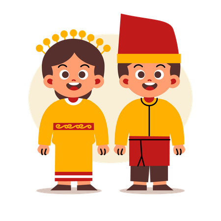 Couple Wear Indonesian Traditional Clothes of Southeast Sulawesi  Illustration
