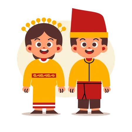 Couple Wear Indonesian Traditional Clothes of Southeast Sulawesi  Illustration