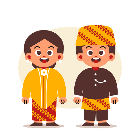 Couple Wear Indonesian Traditional Clothes of West Java  Illustration