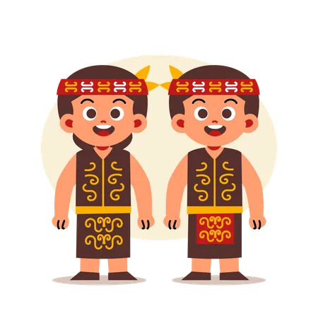 Couple Wear Indonesian Traditional Clothes of West Kalimantan  イラスト