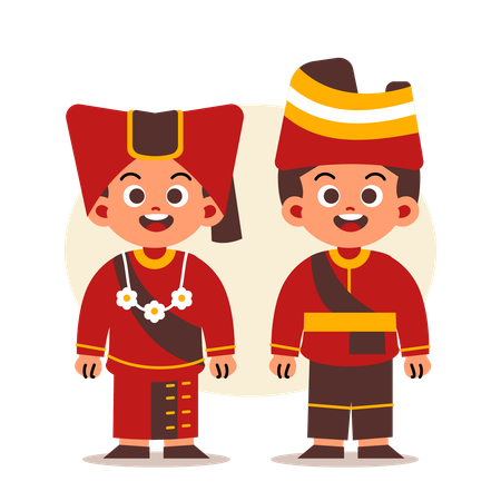 Couple Wear Indonesian Traditional Clothes of West Sumatra  Illustration