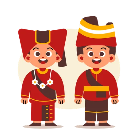 Couple Wear Indonesian Traditional Clothes of West Sumatra  イラスト