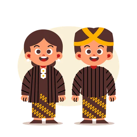 Couple Wear Indonesian Traditional Clothes of Yogyakarta  イラスト