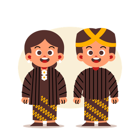 Couple Wear Indonesian Traditional Clothes of Yogyakarta  Illustration