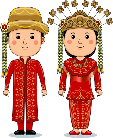 Couple wear Jakarta Traditional Cloth  Illustration