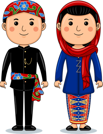 Couple wear Jakarta Traditional Cloth  Illustration