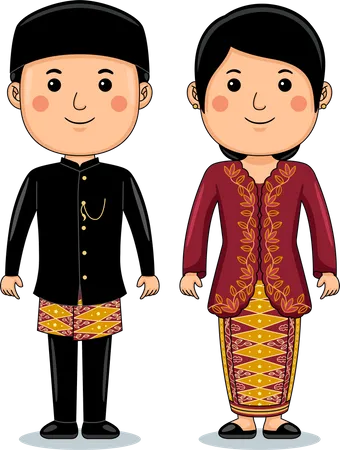 Couple wear Jakarta Traditional Cloth  Illustration