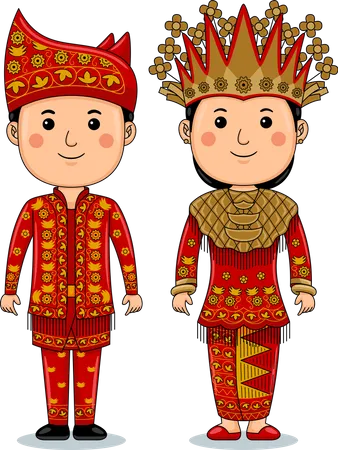 Couple wear Jambi Sumatra Traditional Clothes  Illustration