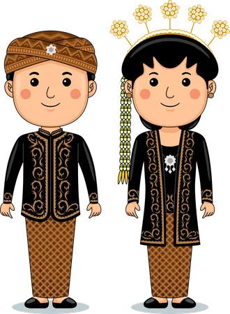 Couple wear Jawi Jangkep Central Java Traditional Cloth  Illustration