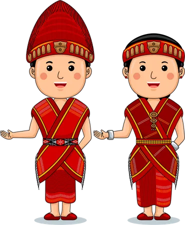 Welcome Gesture With Couple Batak Toba Traditional Clothes Illustration