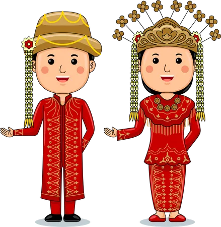 Couple wear Jambi Sumatra Traditional Clothes  Illustration