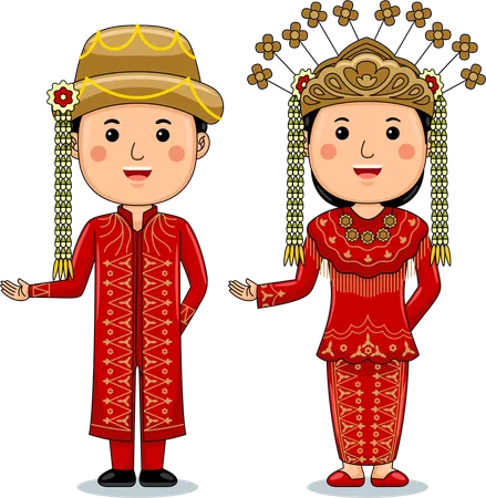 Couple wear Jambi Sumatra Traditional Clothes  Illustration