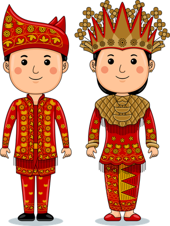 Couple wear Jambi Sumatra Traditional Clothes  Illustration