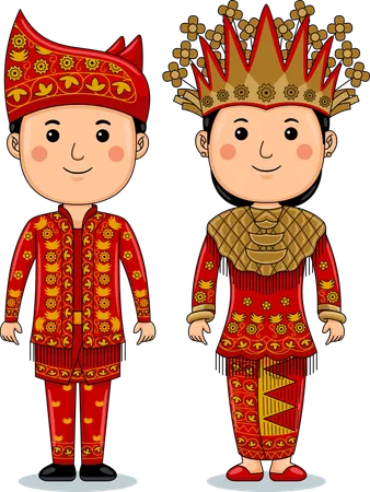 Couple wear Jambi Sumatra Traditional Clothes  Illustration