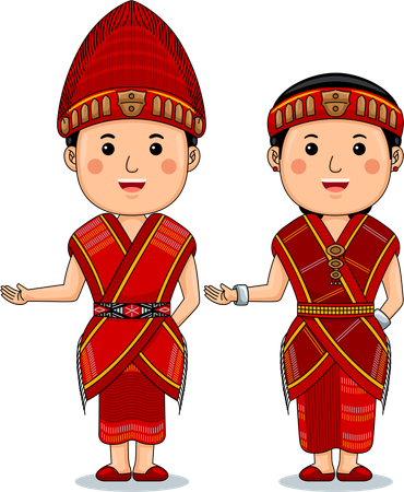 Couple wear Jambi Sumatra Traditional Clothes  Illustration