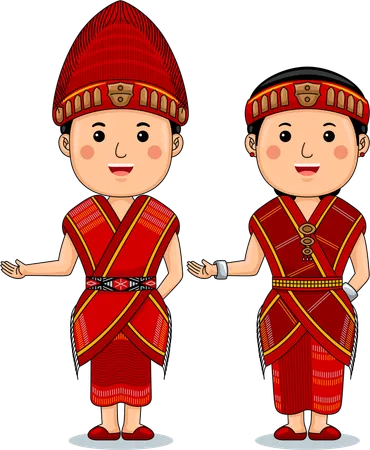 Couple wear Jambi Sumatra Traditional Clothes  Illustration