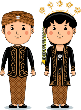 Couple wear Jawi Jangkep Central Java Traditional Cloth  Illustration