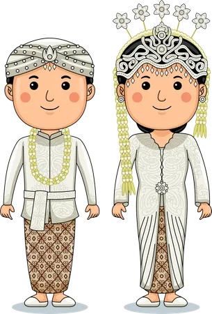 Un couple porte un tissu traditionnel Kebaya Sundanais de Java occidental  Illustration