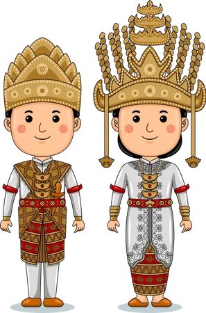 Couple wear Lampung Traditional Clothes Illustration