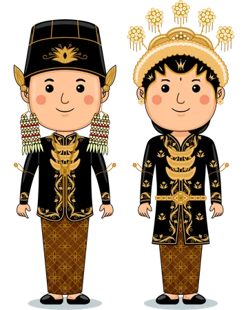 Couple wear Kanigaran Central Java Traditional Cloth  Illustration