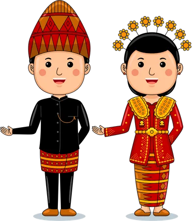 Couple wear Lampung Traditional Clothes Illustration