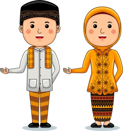 Couple Wear Jakarta Traditional Clothes Illustration