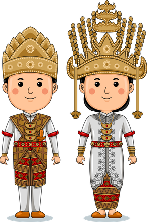 Couple wear Lampung Traditional Clothes  Illustration