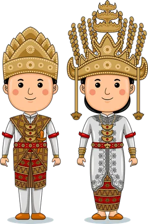 Couple wear Lampung Traditional Clothes  Illustration