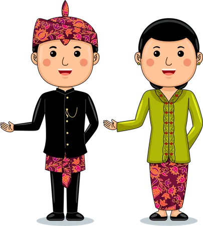 Couple Wear Madura Traditional Clothes Illustration
