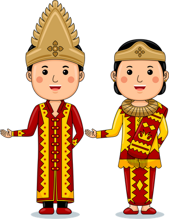 Couple wear Palembang South Sumatra Traditional Clothes  Illustration