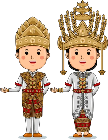 Welcome Gesture With Pepadun Way Kanan Traditional Clothes Illustration