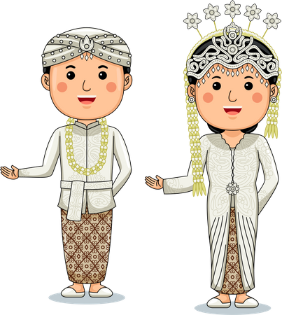 커플은 팔렘방 남부 수마트라 전통 의상을 입습니다.  일러스트레이션