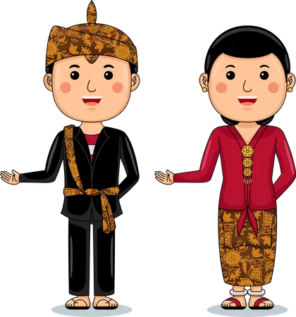 Couple Wear Madura Traditional Clothes Illustration