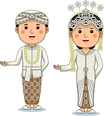 Couple wear Palembang South Sumatra Traditional Clothes  Illustration