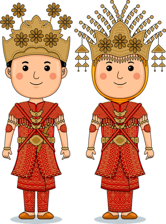 Couple wear Palembang South Sumatra Traditional Clothes  Illustration