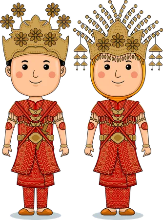 Couple wear Palembang South Sumatra Traditional Clothes  Illustration