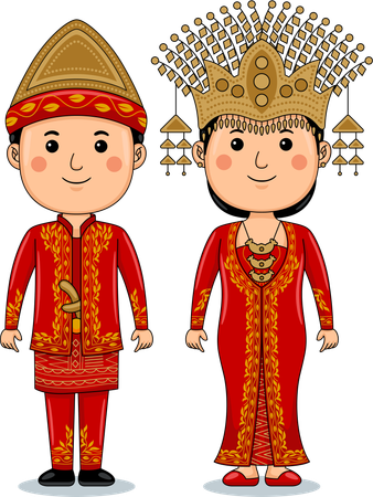 Couple wear Palembang South Sumatra Traditional Clothes  Illustration