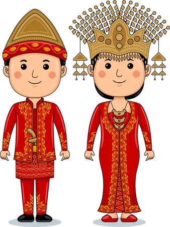 Couple wear Palembang South Sumatra Traditional Clothes  Illustration