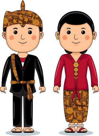 Couple wear Pesa'an Madura Traditional Cloth  Illustration