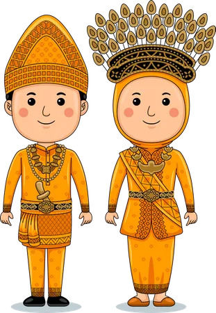 Couple wear Riau Sumatra Traditional Clothes Illustration