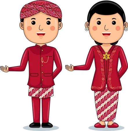 Couple Wear West Java Traditional Clothes Illustration