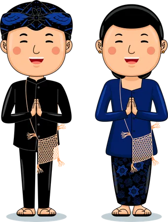 Couple Wear Traditional Cloth Greetings Welcome To Baduy Illustration