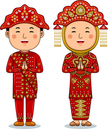Couple wear Traditional Cloth greetings welcome to Bangka Belitung  Illustration