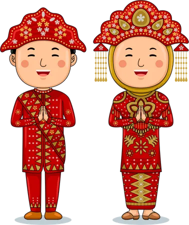 Couple wear Traditional Cloth greetings welcome to Bangka Belitung  Illustration