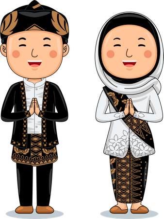 Couple wear Traditional Cloth greetings welcome to Banten  Illustration